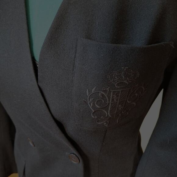 Vintage 90s Black Wool Double Breasted Crest Blazer Jacket Women Size 8 Medium - Picture 7 of 8